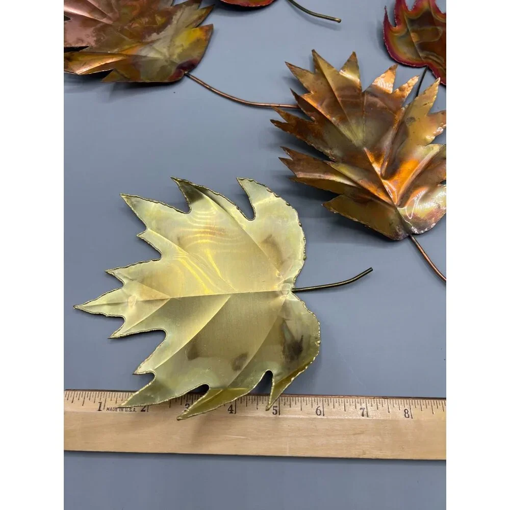 8 Handcrafted Metal Fall Leaf Copper Color Brass MCM Wall Art Ozark Mountain 6